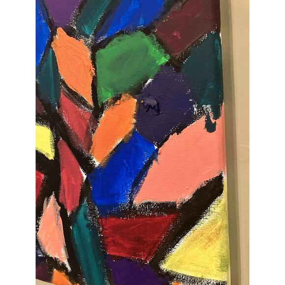 Oil Painting Abstract Small Colorful Canvas 11x14 “Puzzle Plane” Cathedral - Picture 4 of 7